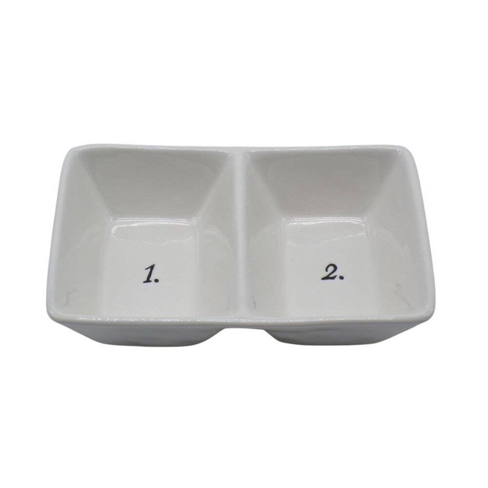 Rae Dunn Artisan Ceramic Numbered 1&2 Dual Compartment Dish Serving Tray HTF